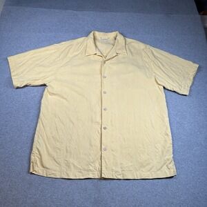 Vintage Tommy Bahama 100% Silk Yellow Embossed Palm Button Up Mens L Camp Shirt